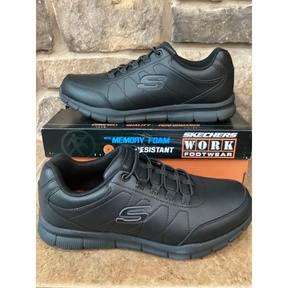 Skechers Work Nampa Osil Mens Size 10.5 WIDE Black Slip Resistant New